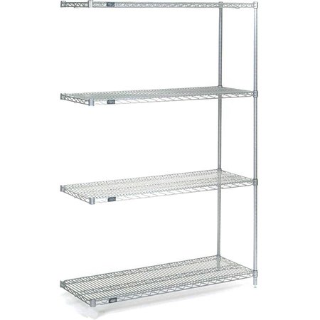 NEXEL 4 Tier Wire Shelving Add-On Unit, Stainless Steel, 36W x 36D x 74H A36367S